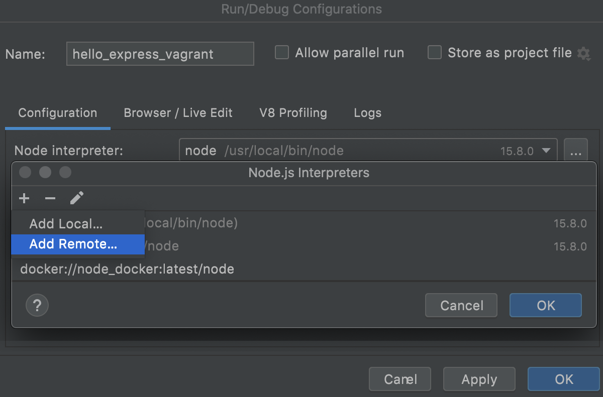 Configuring Remote Node Js Interpreters Webstorm