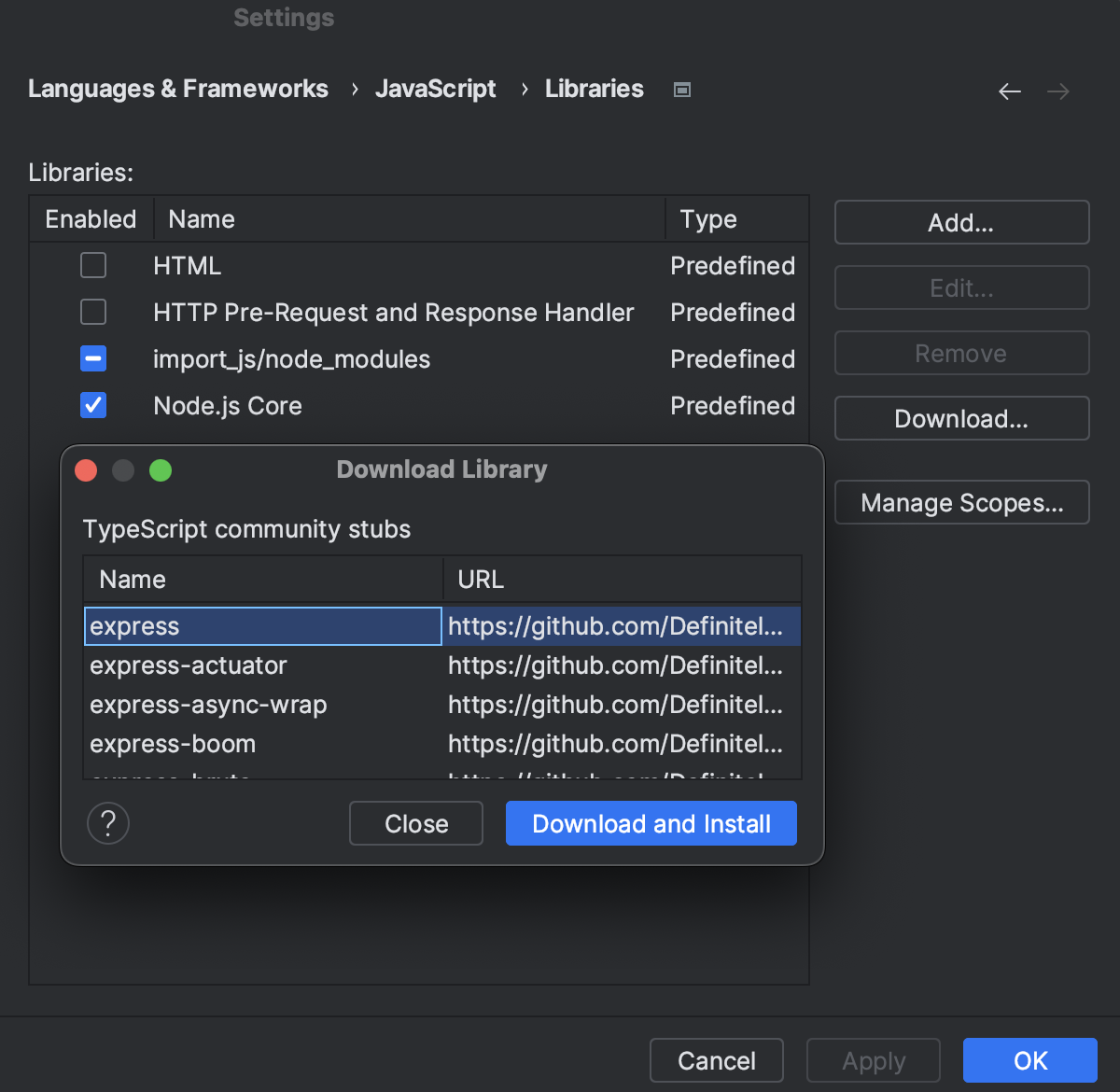 JavaScript ライブラリを構成する IntelliJ IDEA ドキュメント