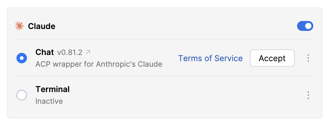 Installed agent card with a License link and an Accept button next to it, waiting for consent before the agent can run.