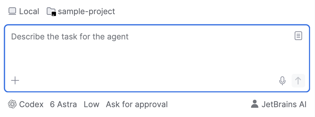Session controls under the prompt field showing the selected agent, the recommended preset, the effort level, and the access mode. Session controls under the prompt field showing the selected agent, the recommended preset, the effort level, and the access mode.