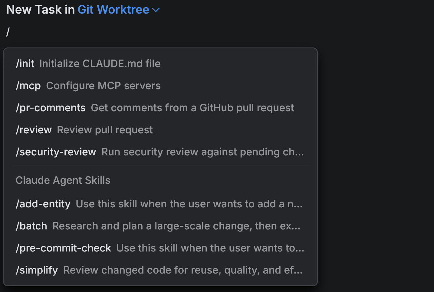 Skills in the slash menu after commands