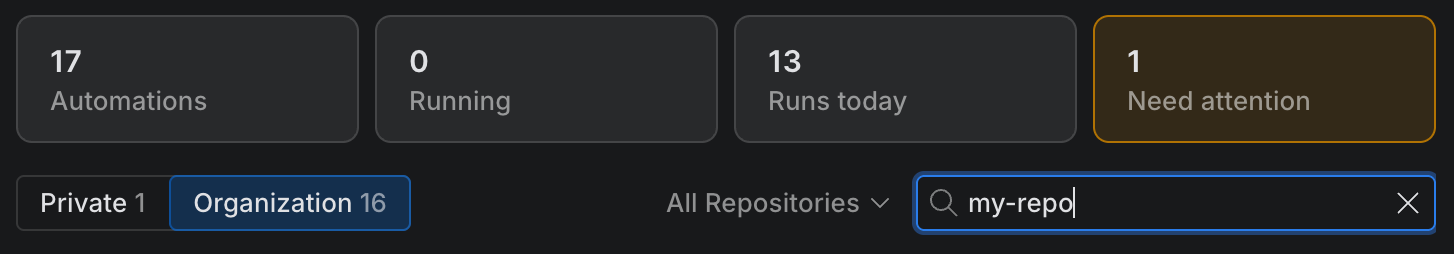 Filtering and searching automations