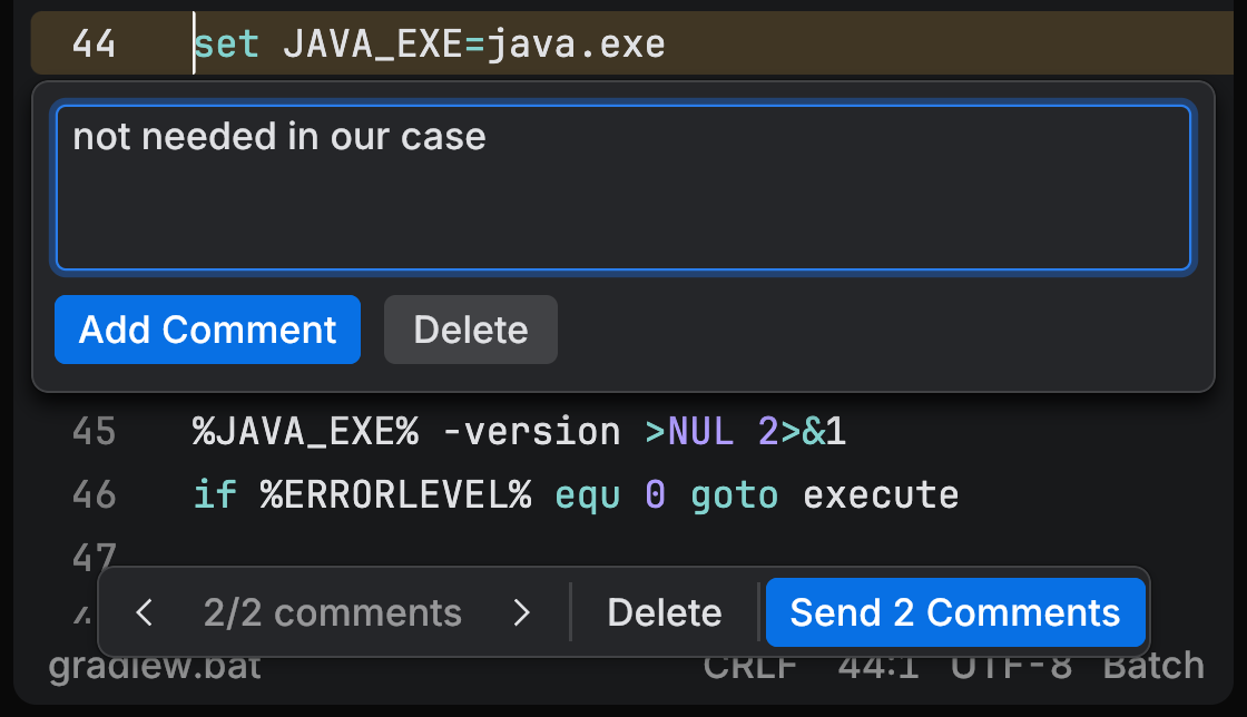 Adding a comment to a changed line