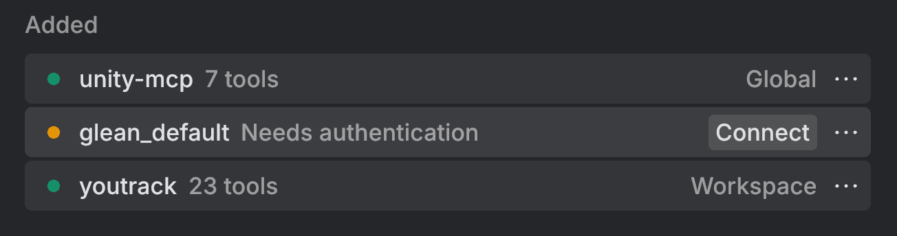 An MCP server in the Added list