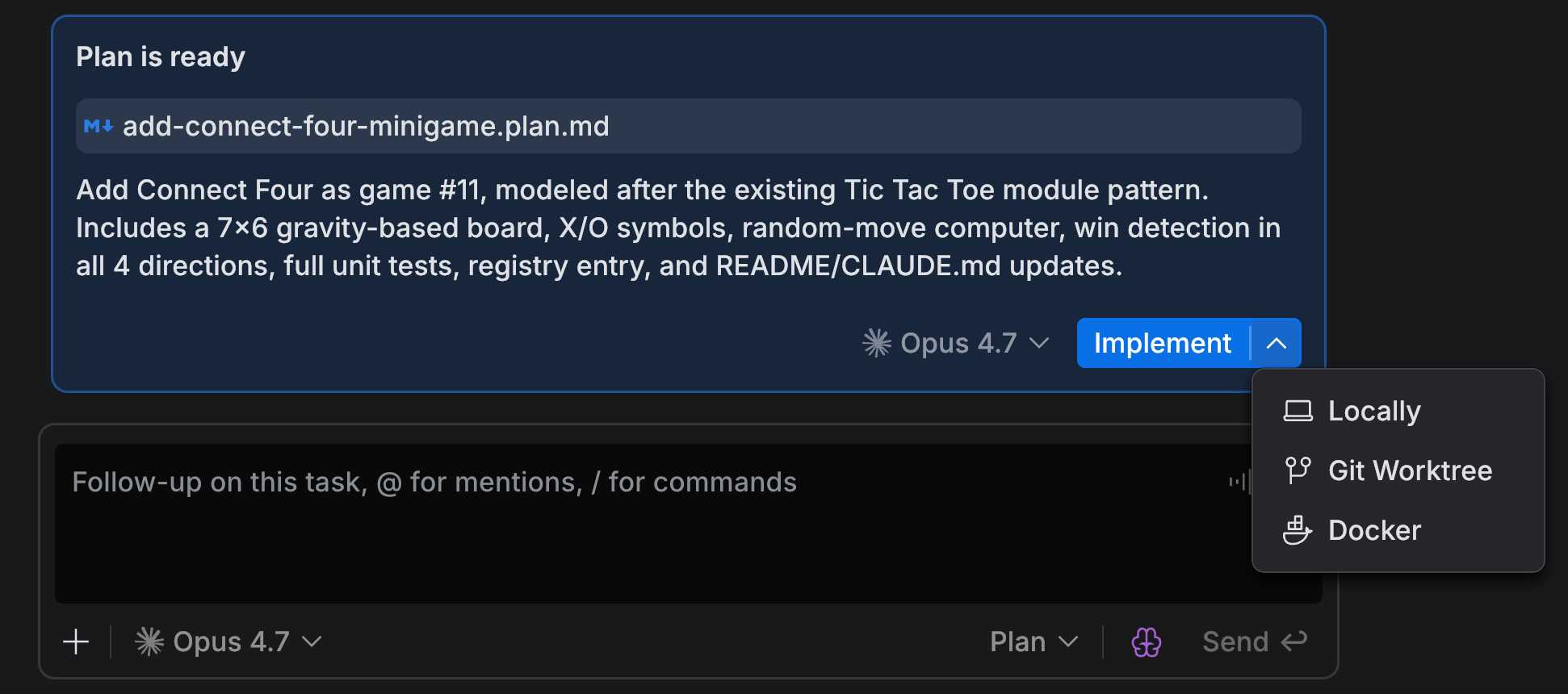 The Implement dialog