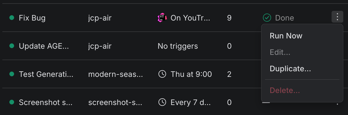 The automation menu