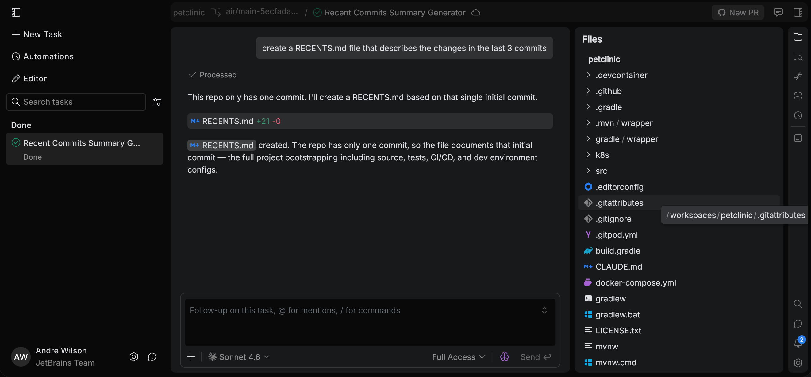 the web version of JetBrains Air. Cloud task done