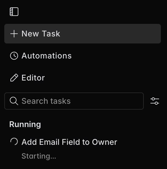 Running task in the left panel