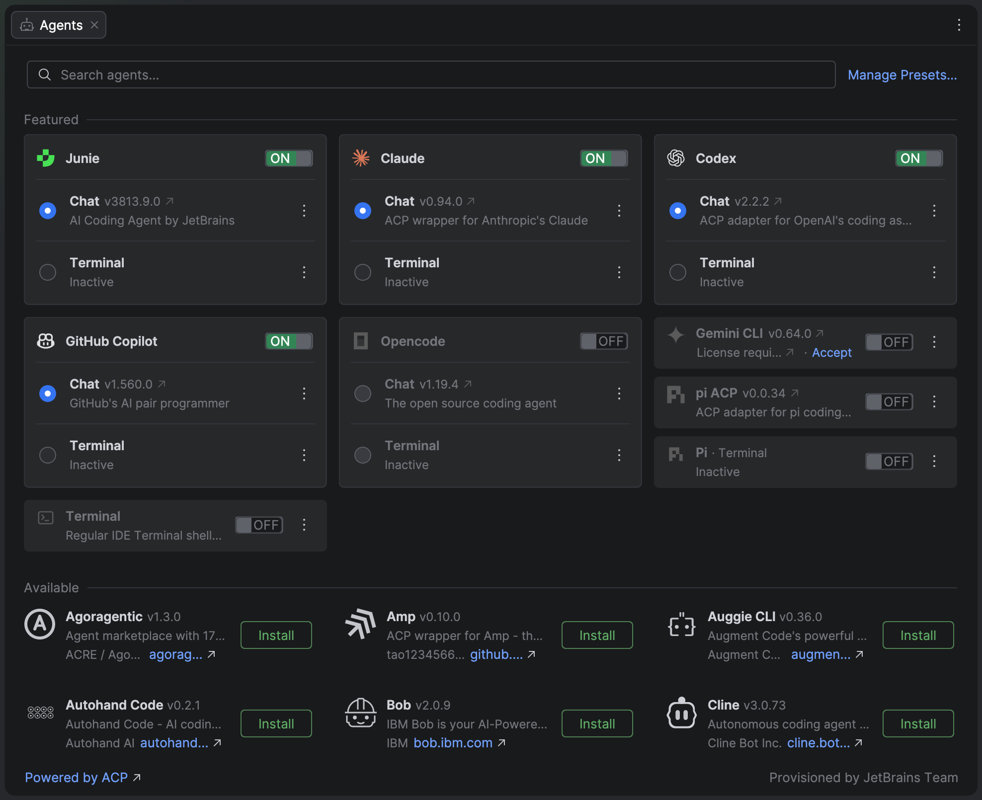 Browse, install, and update agents | JetBrains Air Documentation
