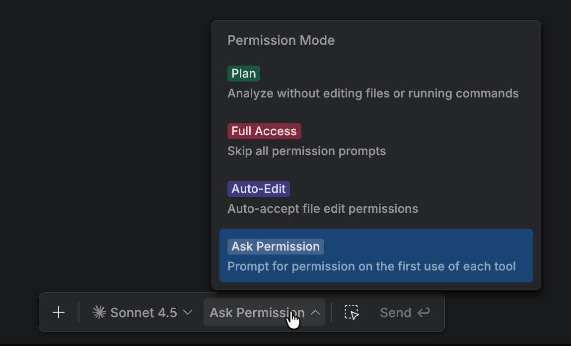 Select a permission mode for the model Select a permission mode for the model