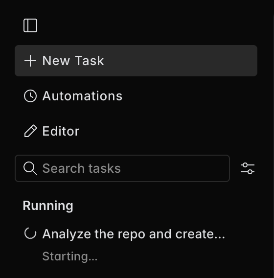 A started cloud task shown in the left pane of the web version of JetBrains Air