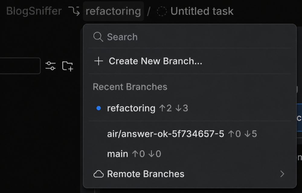 The branch selector listing branches with their counters The branch selector listing branches with their counters