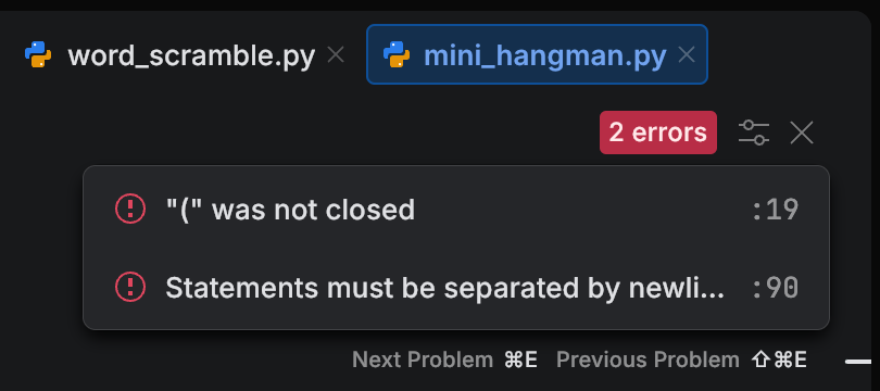 Problems in the editor