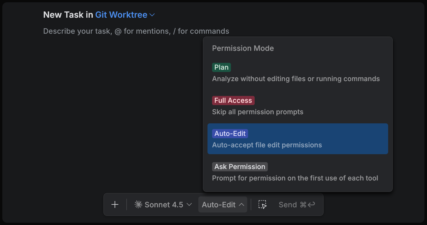 Permission mode selector