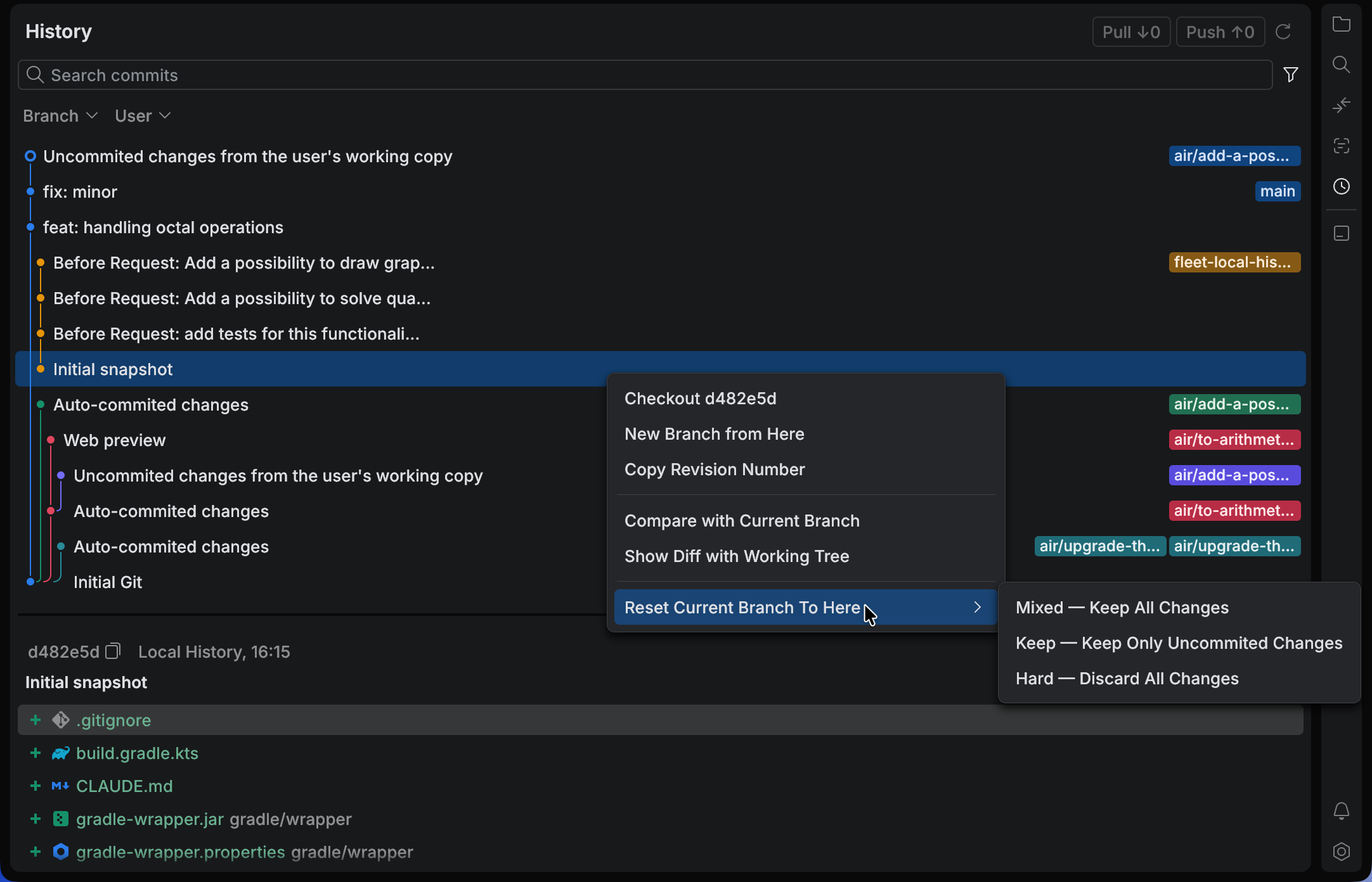 Reset branch to commit