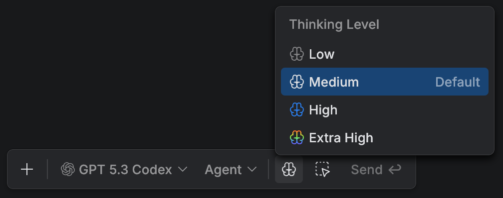Thinking level selector