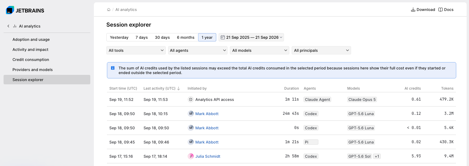Session explorer page Session explorer page