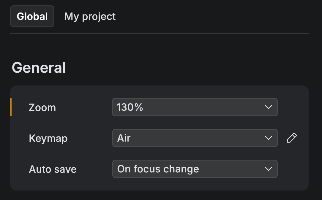 Global and workspace settings