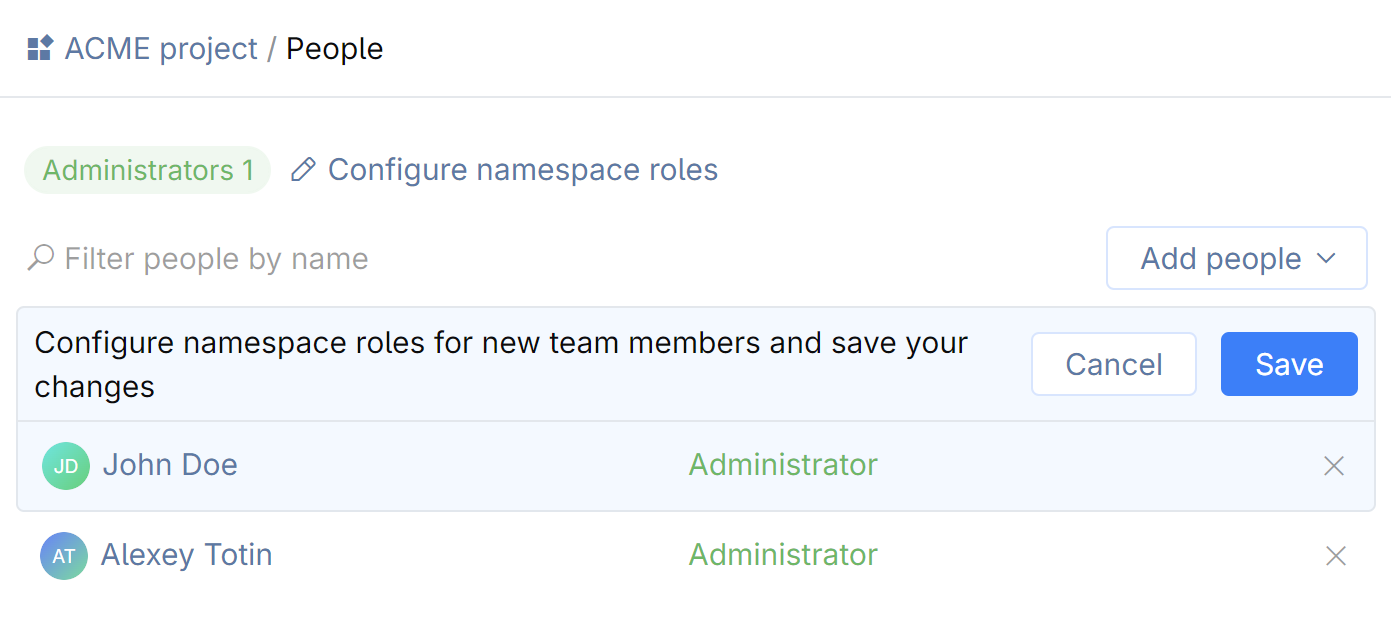 Add namespace admin