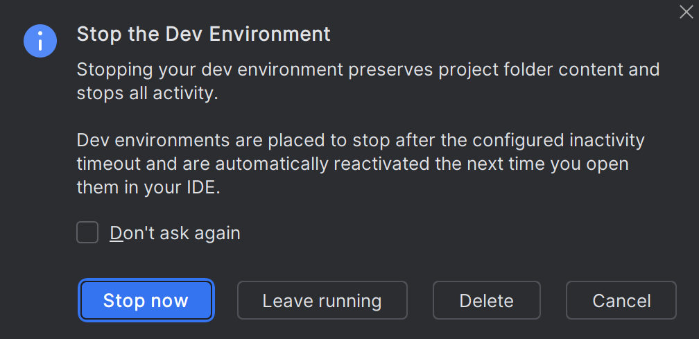 Stop dev environment Stop dev environment