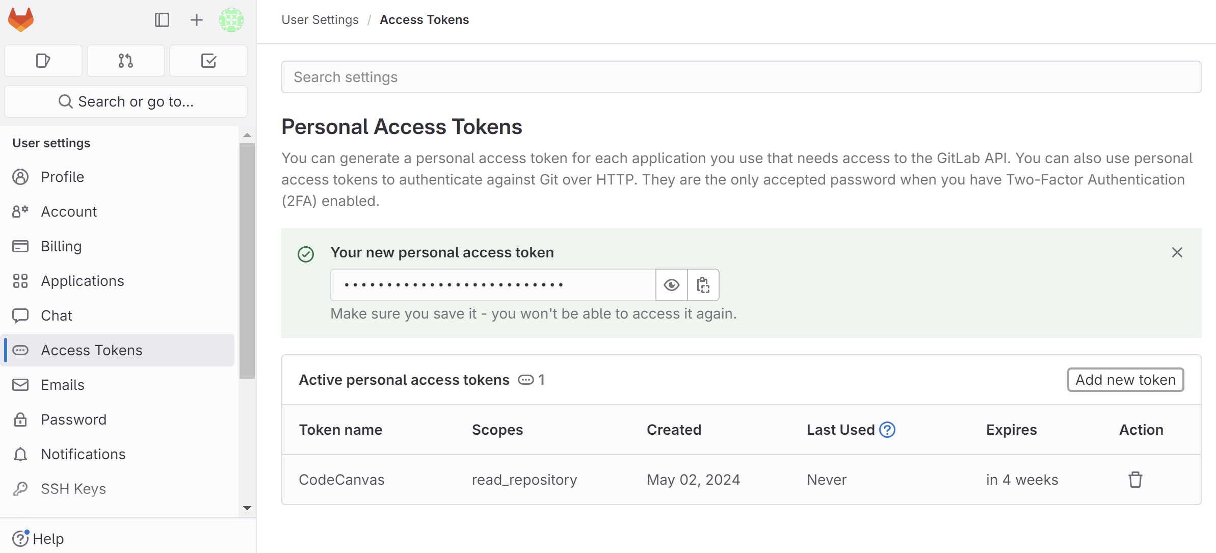 Create token in GitLab Create token in GitLab