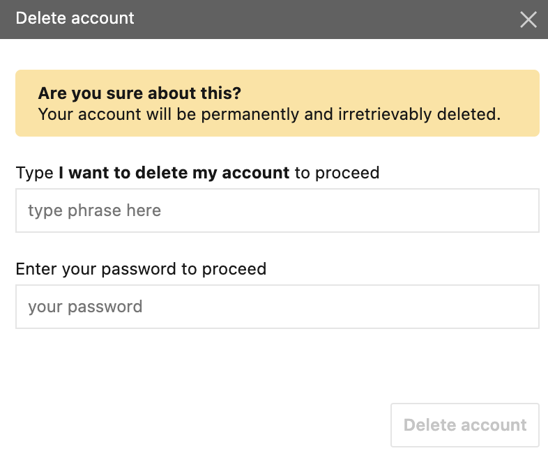 Delete an account with a password