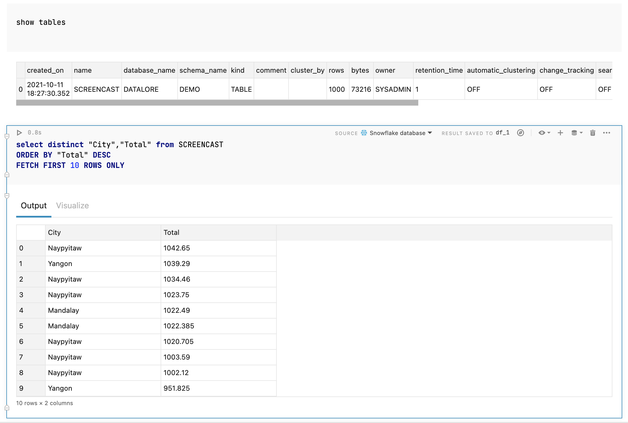 Querying a Snowflake database