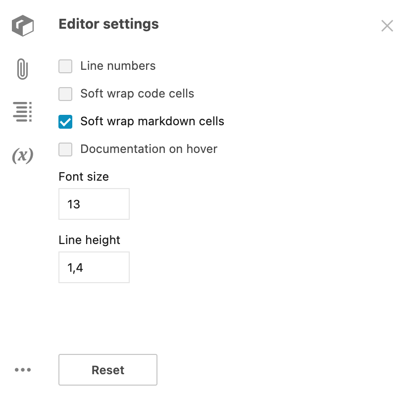 Editor settings view