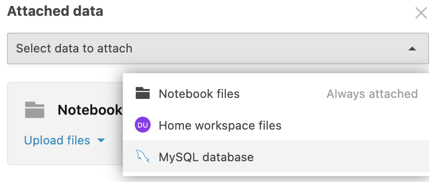 Selecting a database to attach