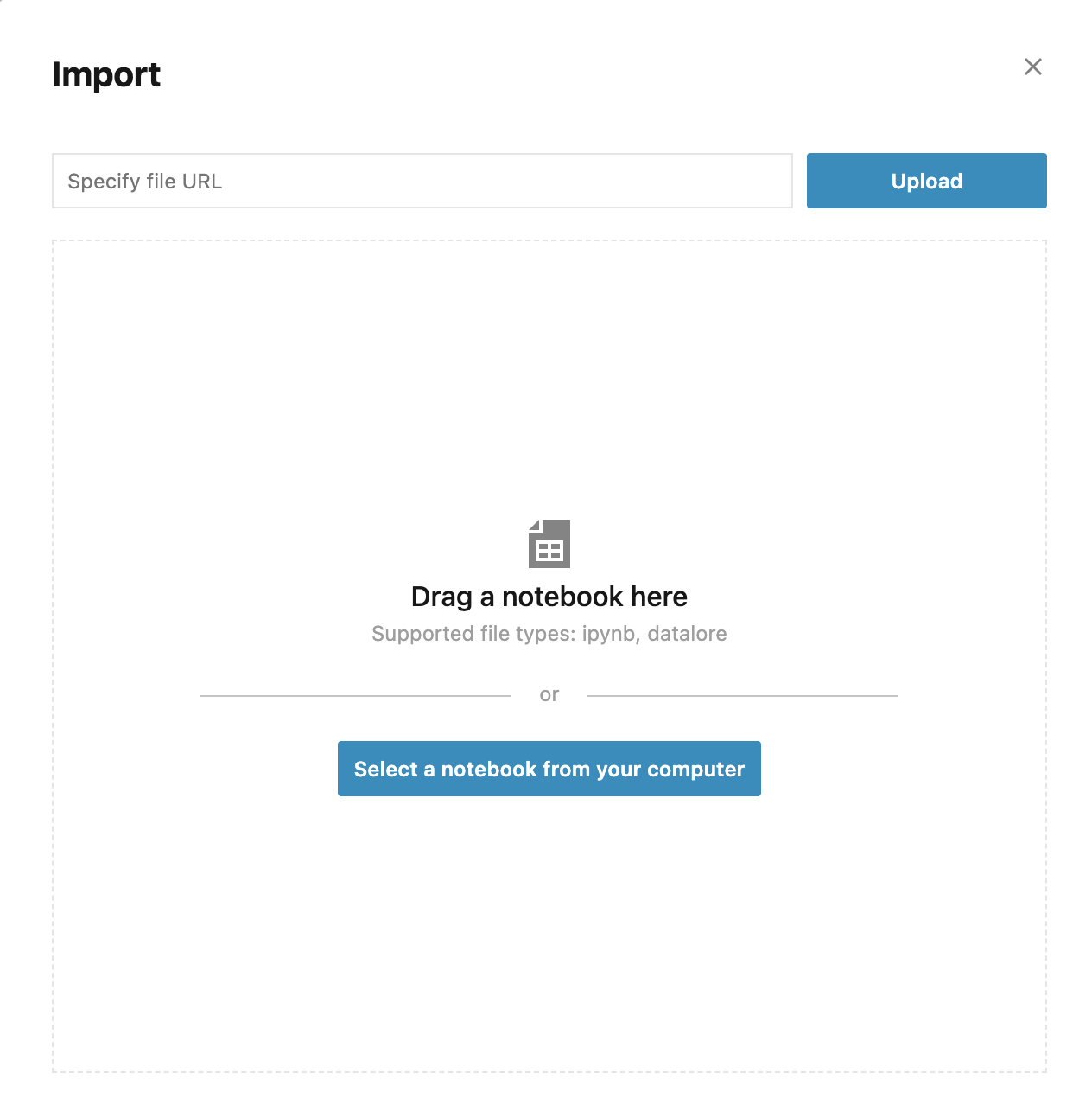 Upload notebook dialog