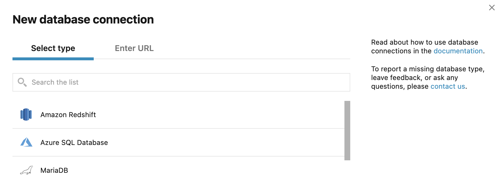 New database connection dialog