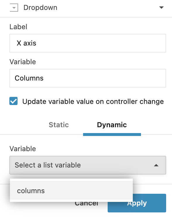 Dropdown control dialog