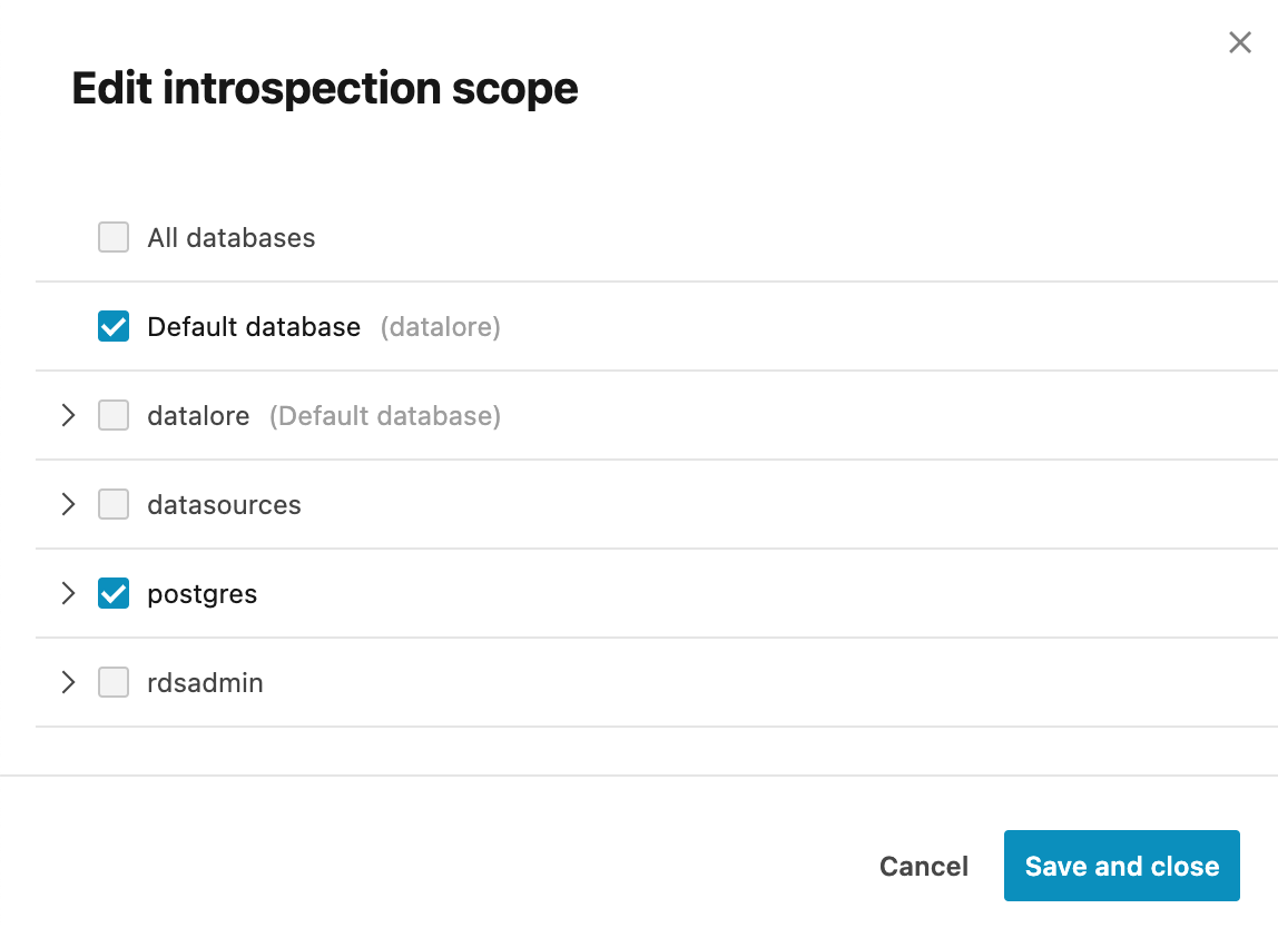 Selecting schemas for introspection