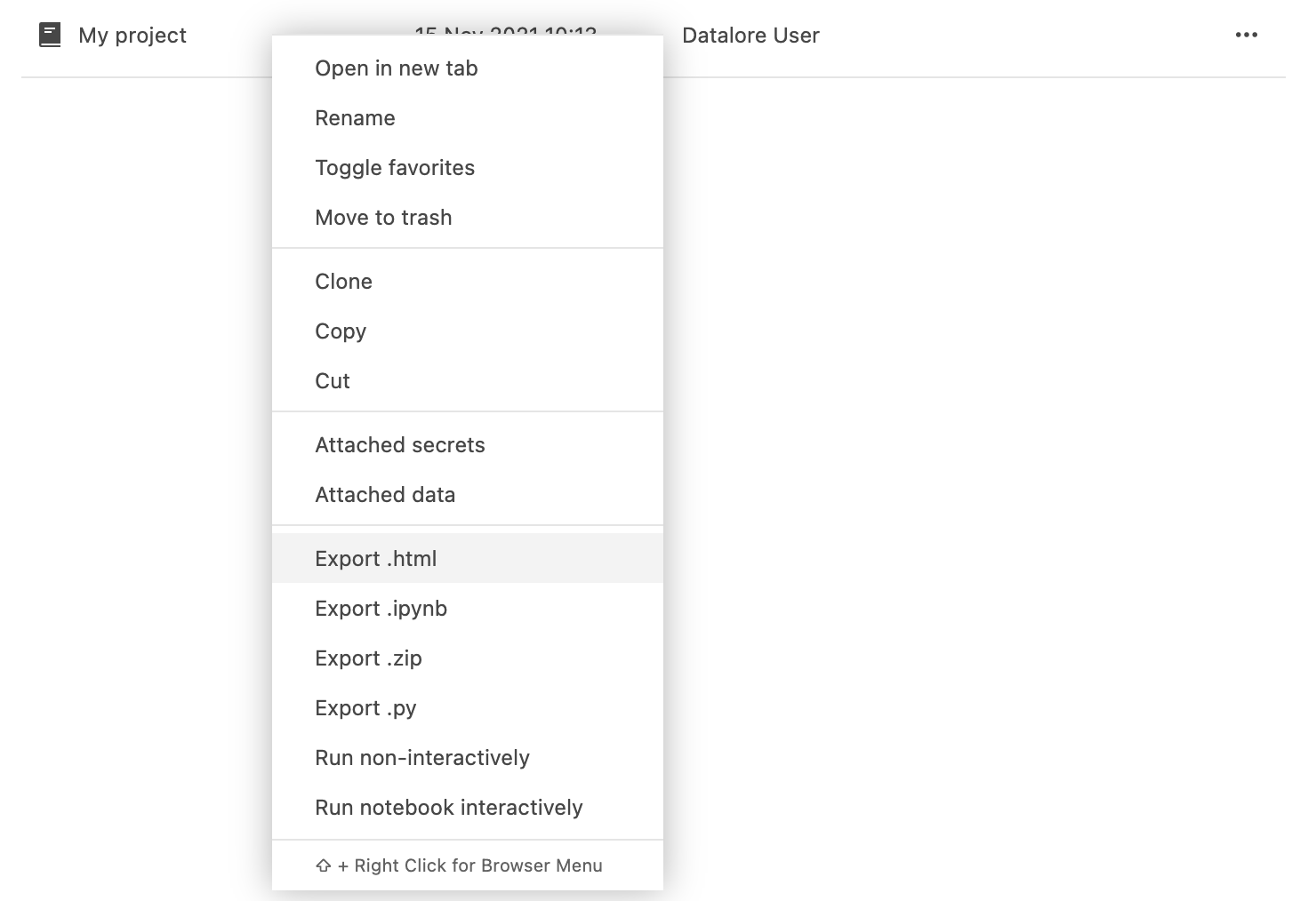 Exporting from Home page