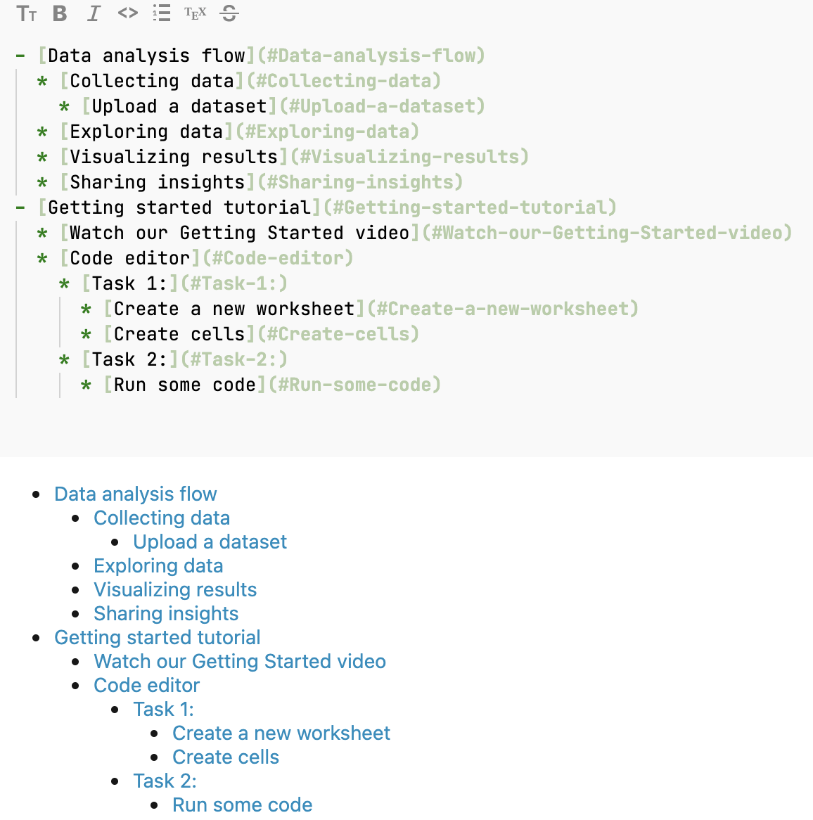 Generated table of contents in a markdown cell