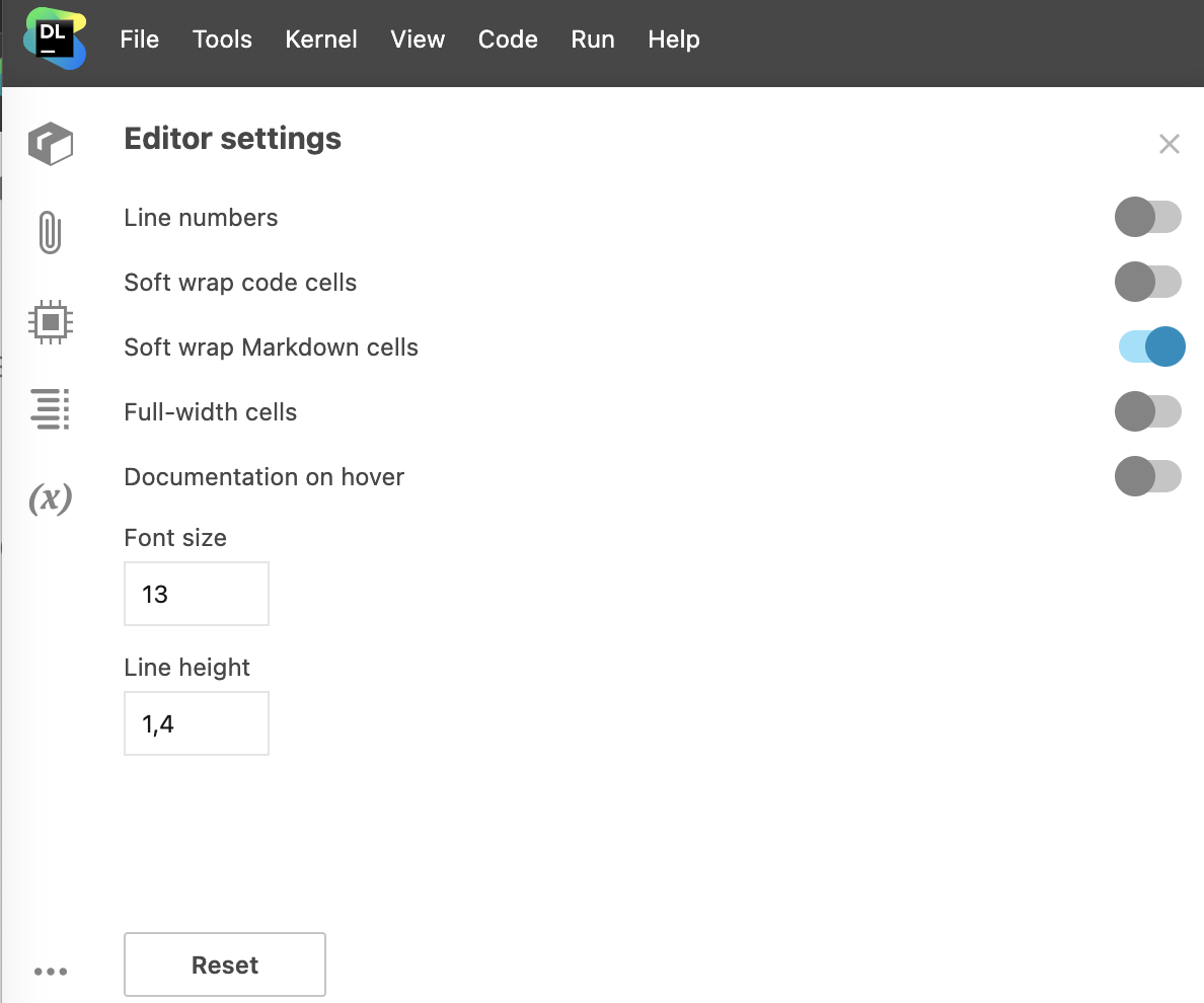 Editor settings view