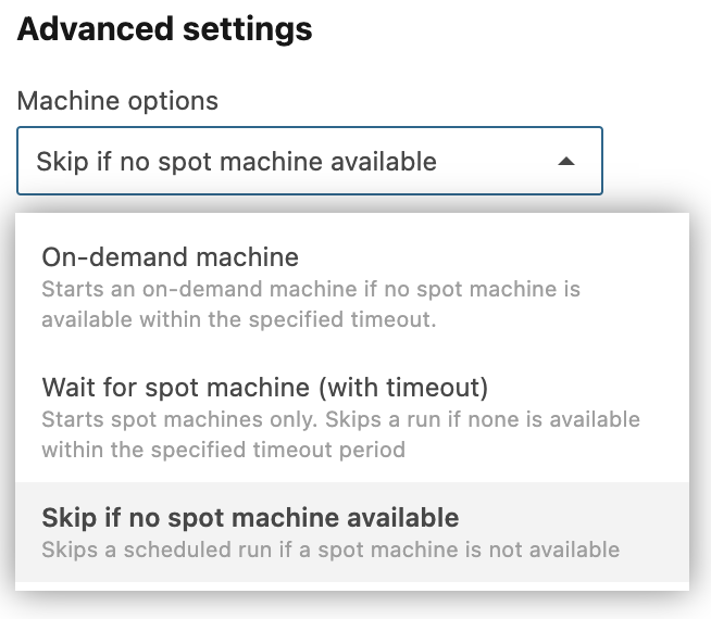 Choosing a machine option for scheduling