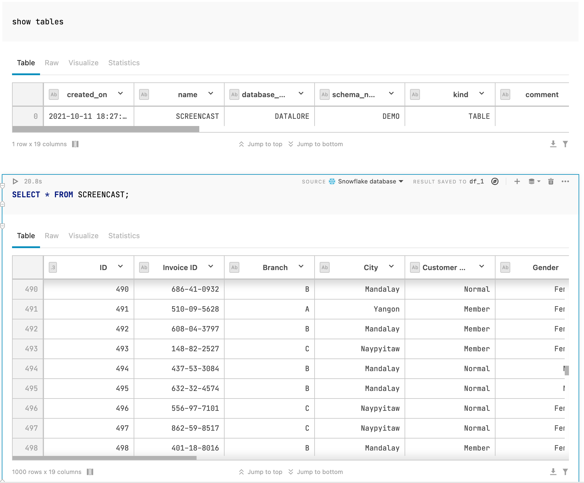 Querying a Snowflake database