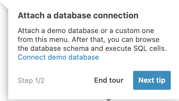 Database tour popup