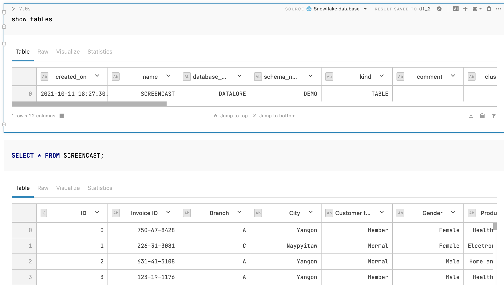 Querying a Snowflake database