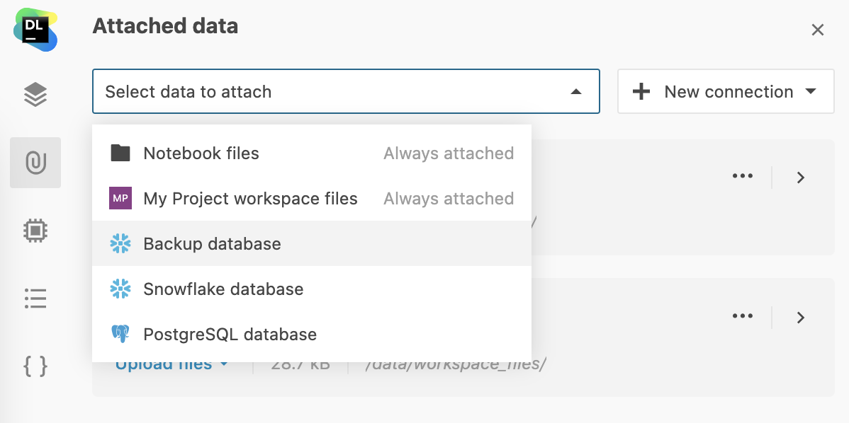 Selecting a database to attach