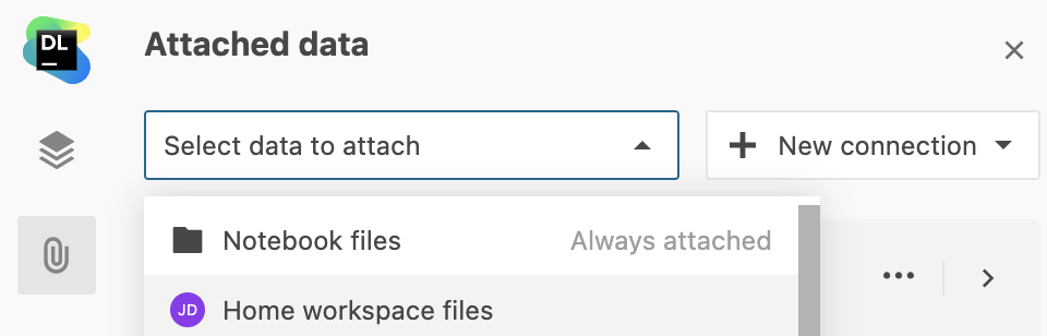Selecting Home workspace files to attach