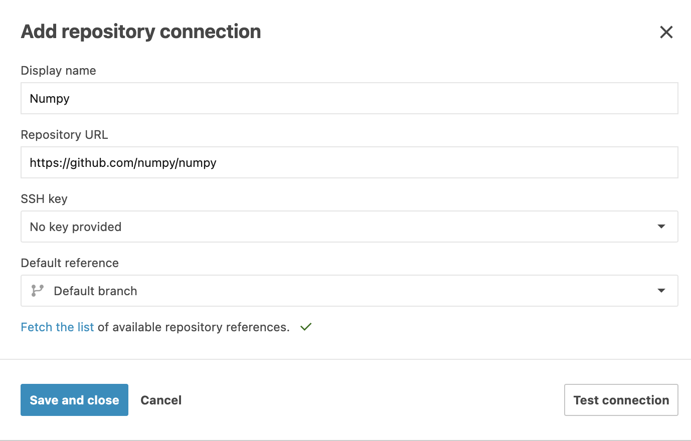 Add repository connection dialog
