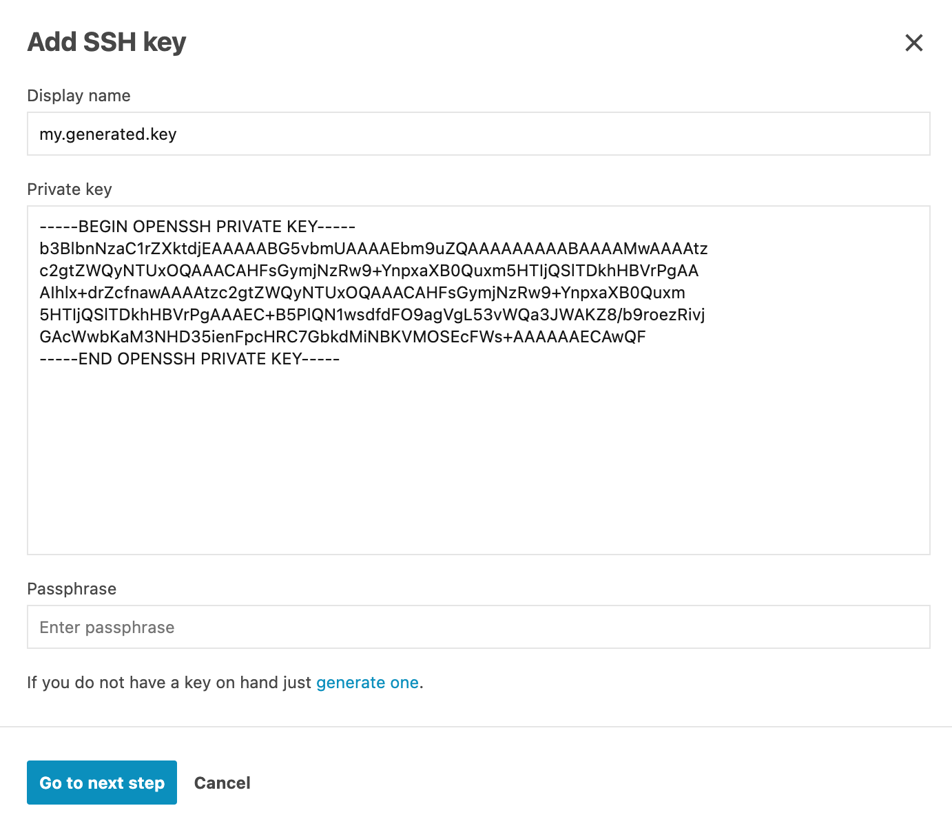 Adding a generated SSH key