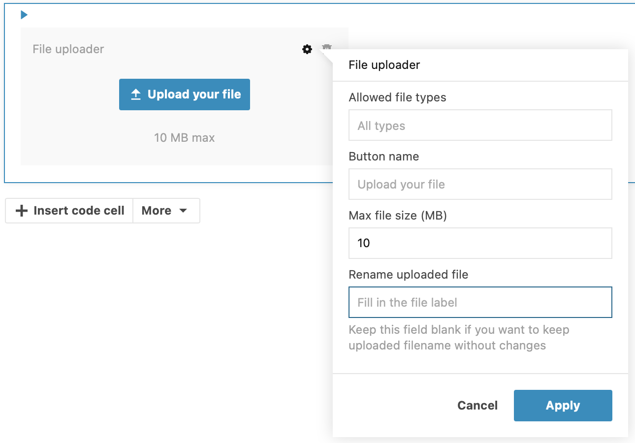 File uploader settings