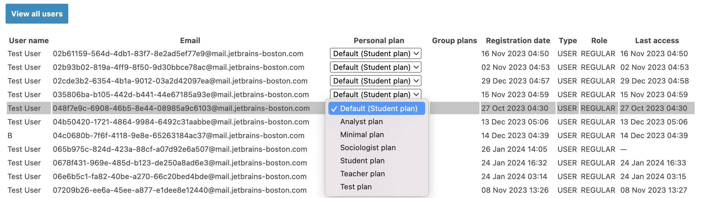 Assigning plans to a user