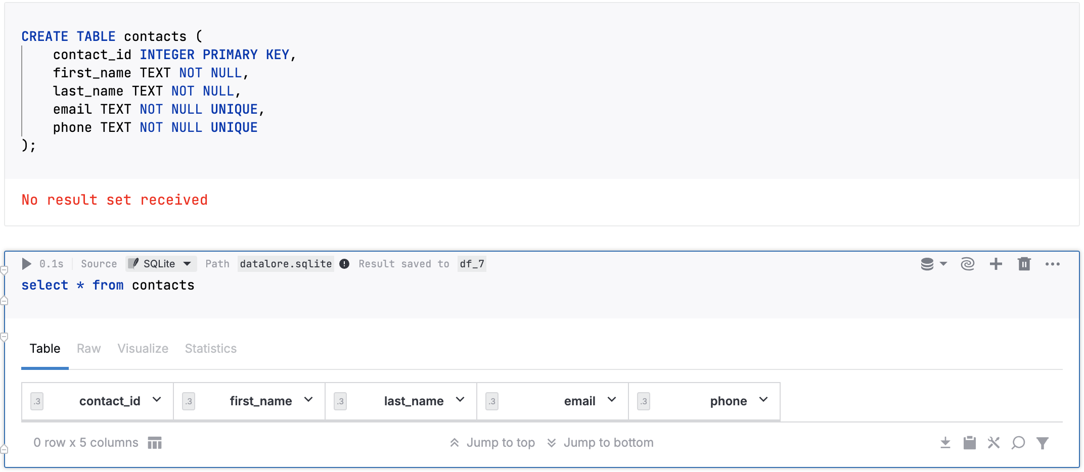 Creating an SQLite table