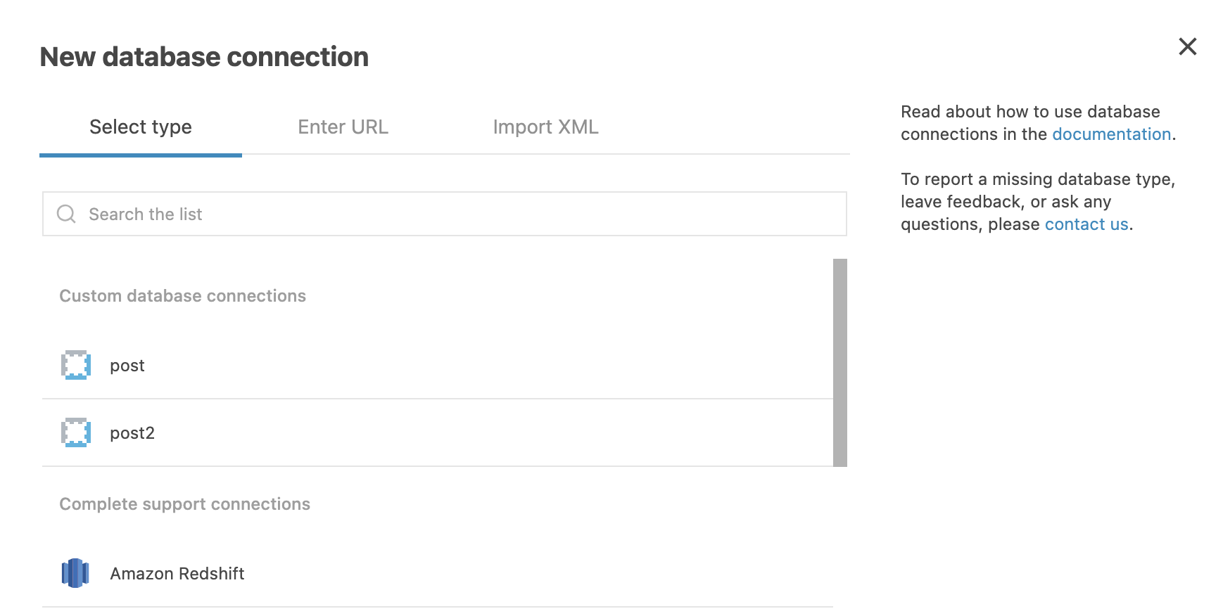 Custom database connections