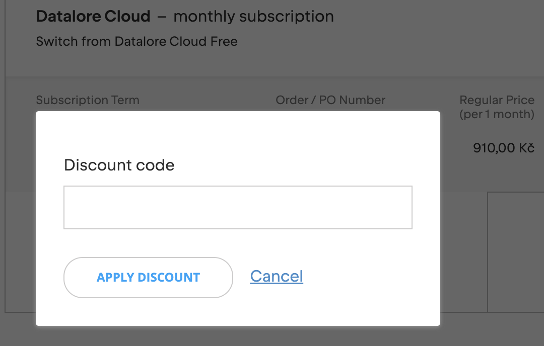 Discount code dialog