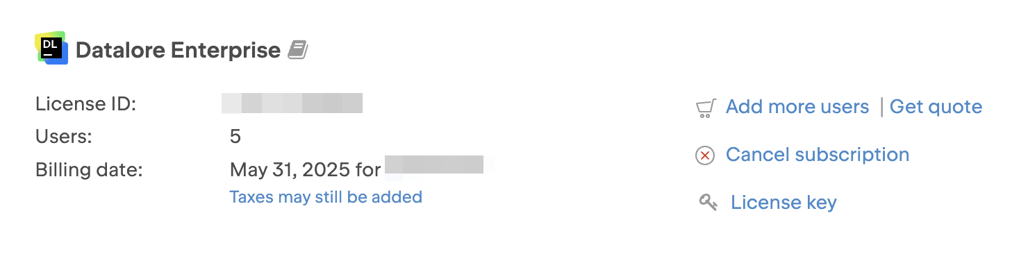 Datalore license key in a JetBrains Account